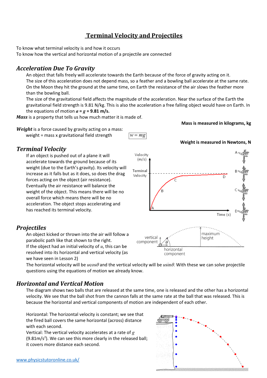 Terminal Velocity and Projectiles Acceleration Due to Gravity