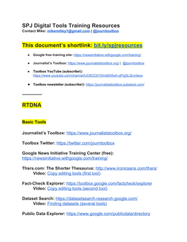 SPJ Digital Tools Training Resources This Document's Shortlink: ​Bit.Ly