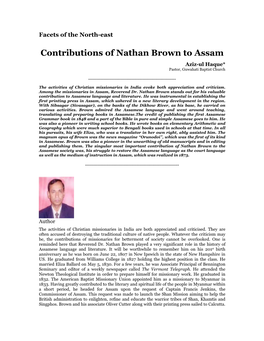 Contributions of Nathan Brown to Assam Aziz-Ul Haque* Pastor, Guwahati Baptist Church