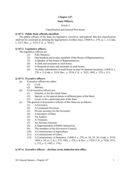 Chapter 147. State Officers. Article 1. Classification and General Provisions