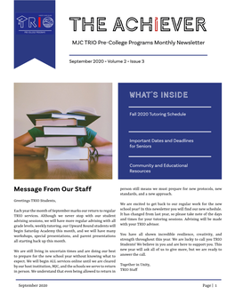 The Achiever MJC TRIO Pre-College Programs Monthly Newsletter