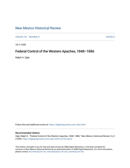 Federal Control of the Western Apaches, 1848Â•Fi1886