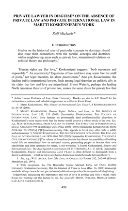 Private Lawyer in Disguise? on the Absence of Private Law and Private International Law in Martti Koskenniemiâ•Žs Work