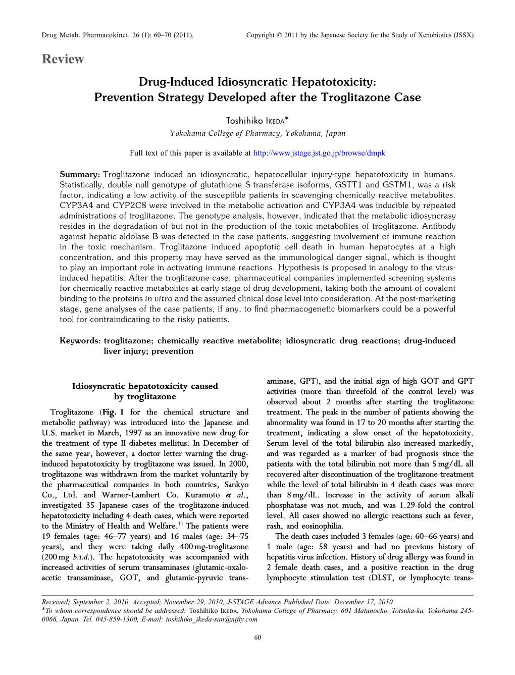 Drug-Induced Idiosyncratic Hepatotoxicity —Prevention Strategy Developed After the Troglitazone Case