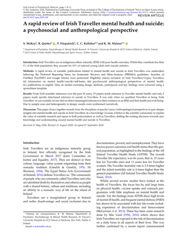 A Rapid Review of Irish Traveller Mental Health and Suicide: a Psychosocial and Anthropological Perspective