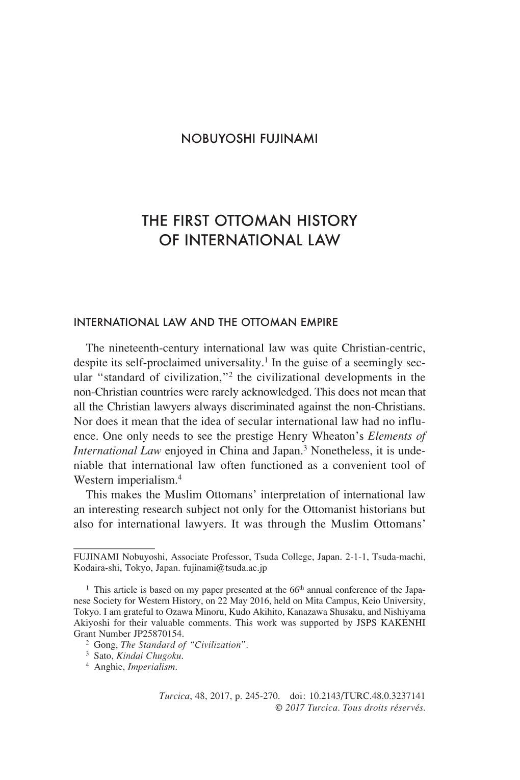 The First Ottoman History of International Law