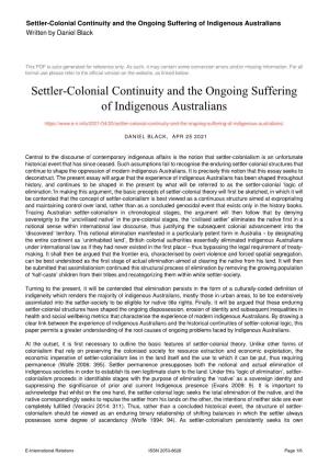 Settler-Colonial Continuity and the Ongoing Suffering of Indigenous Australians Written by Daniel Black