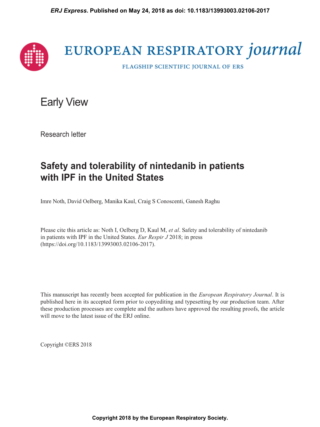 Draft Outline for Manuscript on Effects of Nintedanib in Patients with IPF