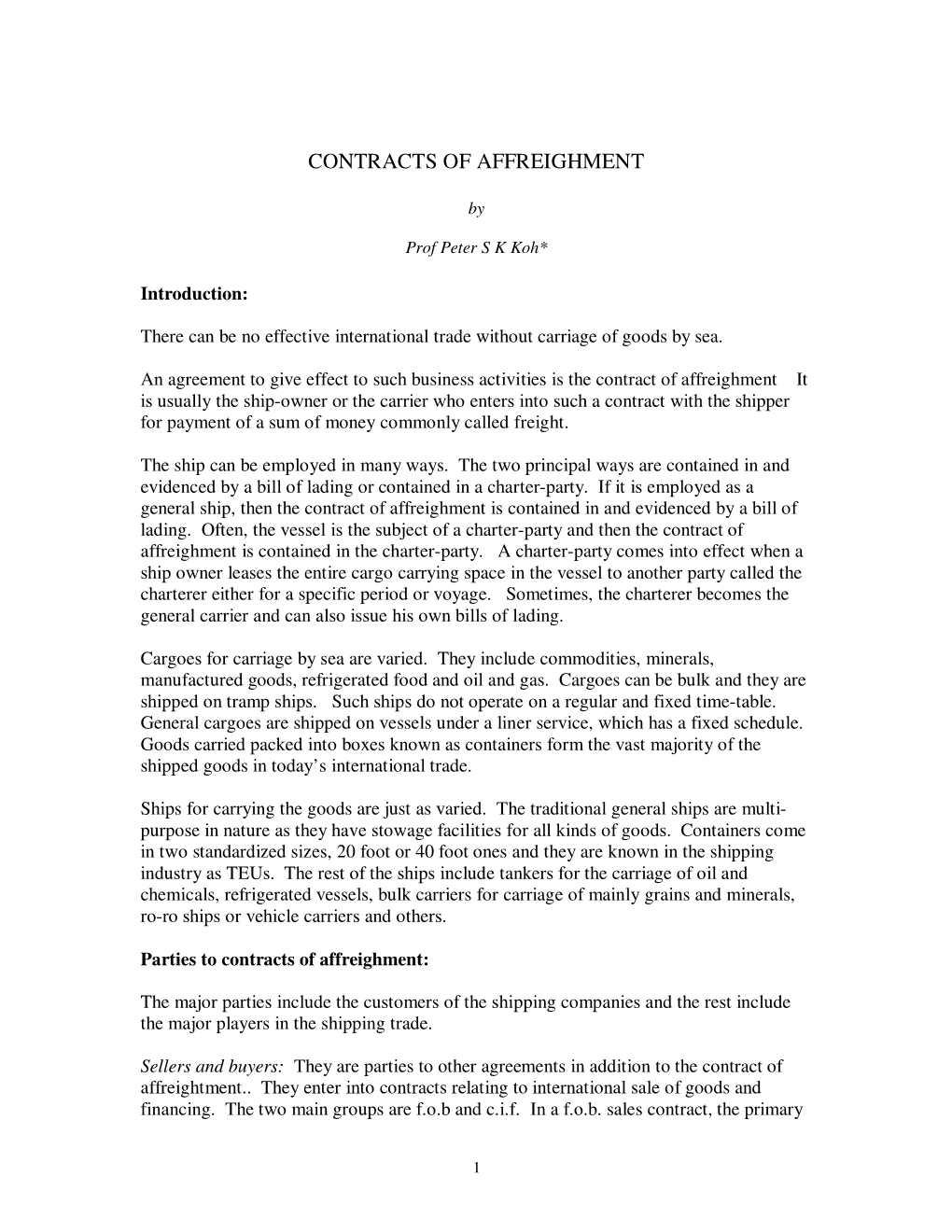 Contracts of Affreighment
