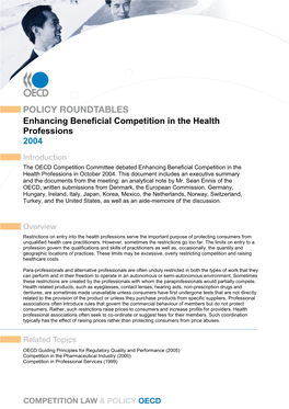 Enhancing Beneficial Competition in the Health Professions 2004