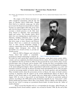 The Jewish State, Theodor Herzl (1897) the Origins of the Zionist