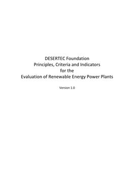 DESERTEC Principles, Criteria and Indicators for the Evaluation Of
