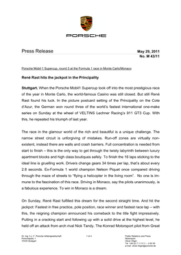 Press Release May 29, 2011 No