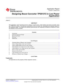 Designing Boost Converter TPS61372 in Low Power Application Report