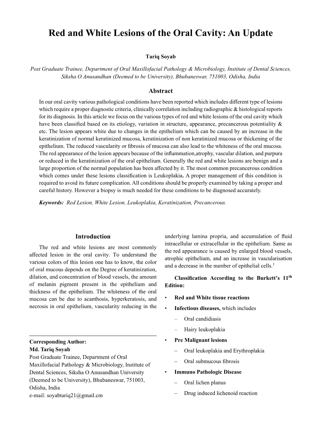 Red And White Lesions Of The Oral Cavity: An Update - DocsLib