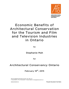 Economic Benefits of Architectural Conservation for the Tourism and Film and Television Industries Architectural Conservancy Ontario 2 in Ontario