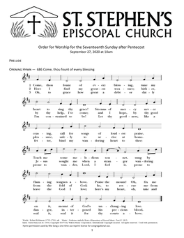 Order for Worship for the Seventeenth Sunday After Pentecost September 27, 2020 at 10Am