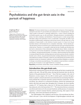 Psychobiotics and the Gut–Brain Axis Open Access to Scientific and Medical Research DOI