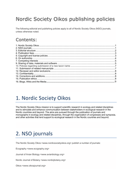 1. Nordic Society Oikos 2. NSO Journals