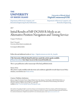 Initial Results of MF-DGNSS R-Mode As an Alternative Position Navigation and Timing Service Gregory W