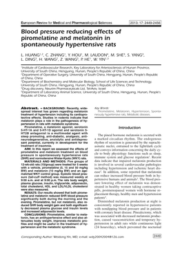 Blood Pressure Reducing Effects of Piromelatine and Melatonin in Spontaneously Hypertensive Rats