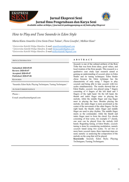 Jurnal Ekspresi Seni How to Play and Tune Sasando in Edon Style