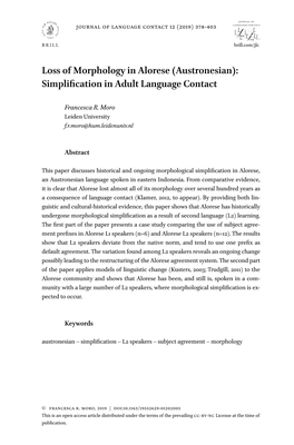 Loss of Morphology in Alorese (Austronesian): Simplification in Adult Language Contact