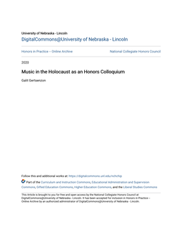 Music in the Holocaust As an Honors Colloquium