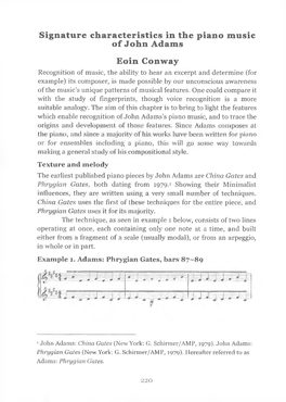Signature Characteristics in the Piano Music of John Adams Eoin Conway