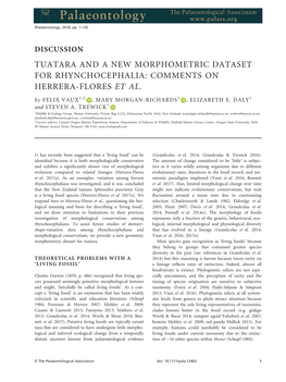 Tuatara and a New Morphometric Dataset for Rhynchocephalia: Comments on Herrera-Flores Et Al