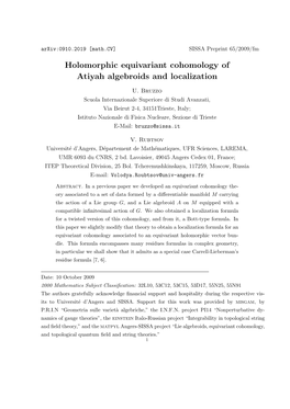 Holomorphic Equivariant Cohomology of Atiyah Algebroids and Localization