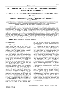 Occurrence and Alternation of Cytorhabdoviruses on Wheat in Northern China