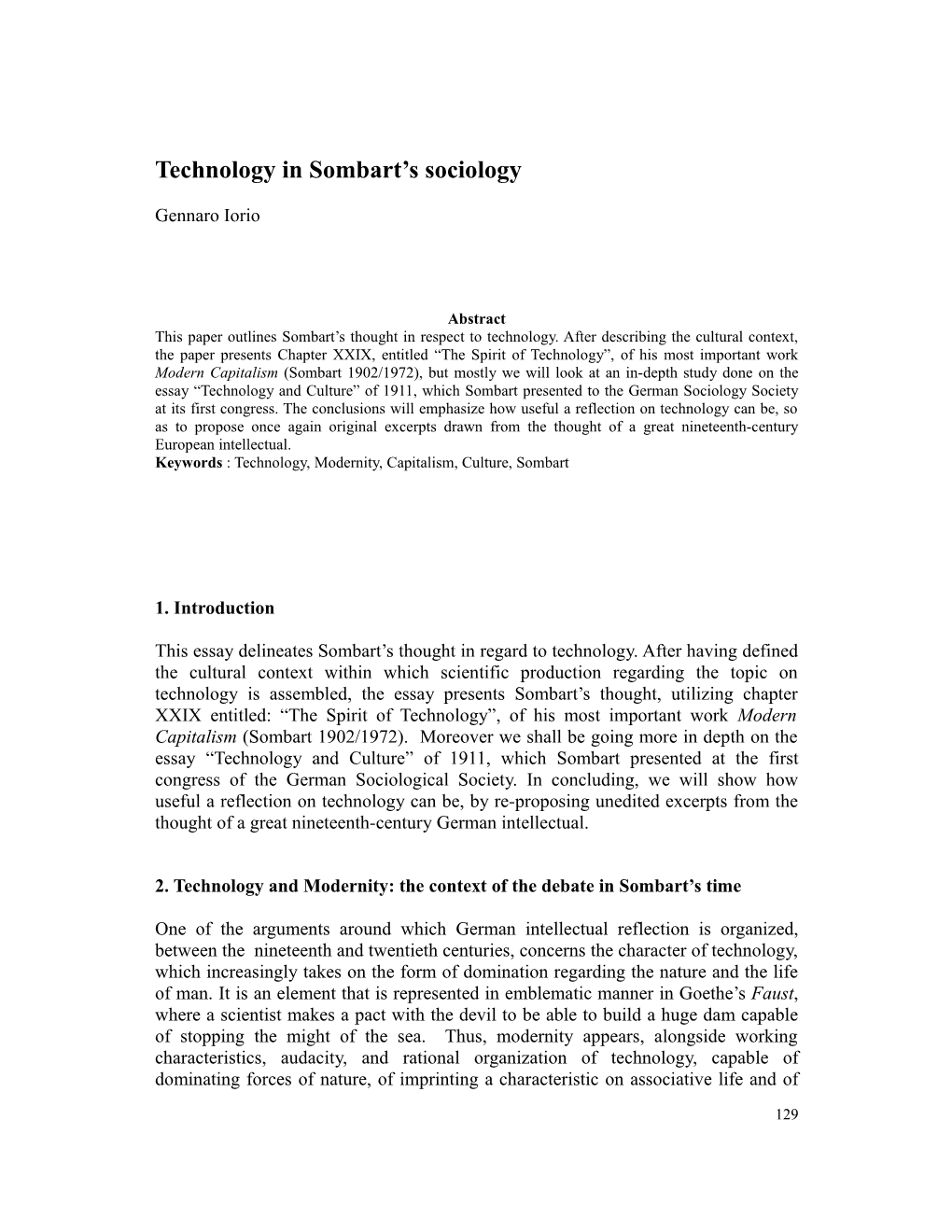 Technology in Sombart's Sociology