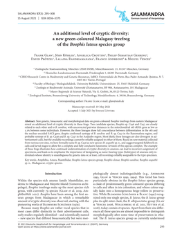 An Additional Level of Cryptic Diversity: a New Green-Coloured Malagasy Treefrog of the Boophis Luteus Species Group