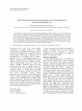 Quercetin Attenuates Thermal Hyperalgesia and Cold Allodynia in STZ-Induced Diabetic Rats