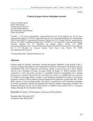 Control of Guava Cloves with Plant Extracts Abstract
