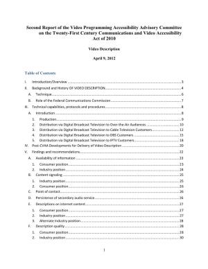 Second Report of the Video Programming Accessibility Advisory Committee on the Twenty-First Century Communications and Video Accessibility Act of 2010