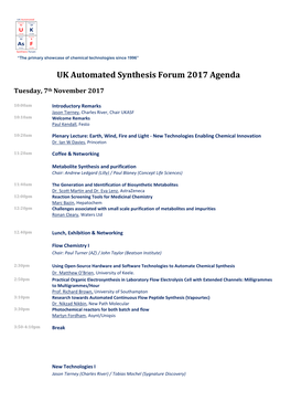 UK Automated Synthesis Forum 2017 Agenda