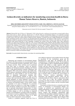 Lichen Diversity As Indicators for Monitoring Ecosystem Health in Rawa Danau Nature Reserve, Banten, Indonesia