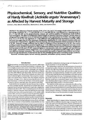 Physicochemical, Sensory, and Nutritive Qualities of Hardy Kiwifruit (Actinidia Arguta'ananasnaya') As Affected by Harvest Maturity and Storage CONNIE L