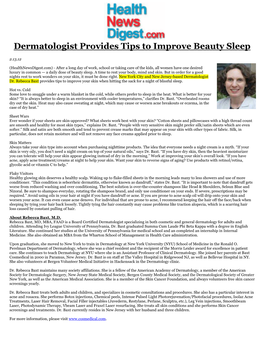 Dermatologist Provides Tips to Improve Beauty Sleep