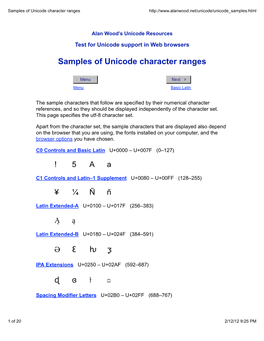 Samples of Unicode Character Ranges