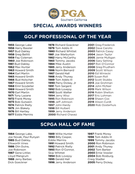 Special Awards Winners Golf Professional of the Year Scpga Hall of Fame