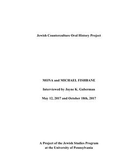 Jewish Counterculture Oral History Project MONA and MICHAEL
