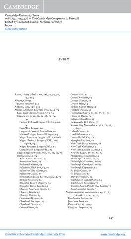 The Cambridge Companion to Baseball Edited by Leonard Cassuto , Stephen Partridge Index More Information