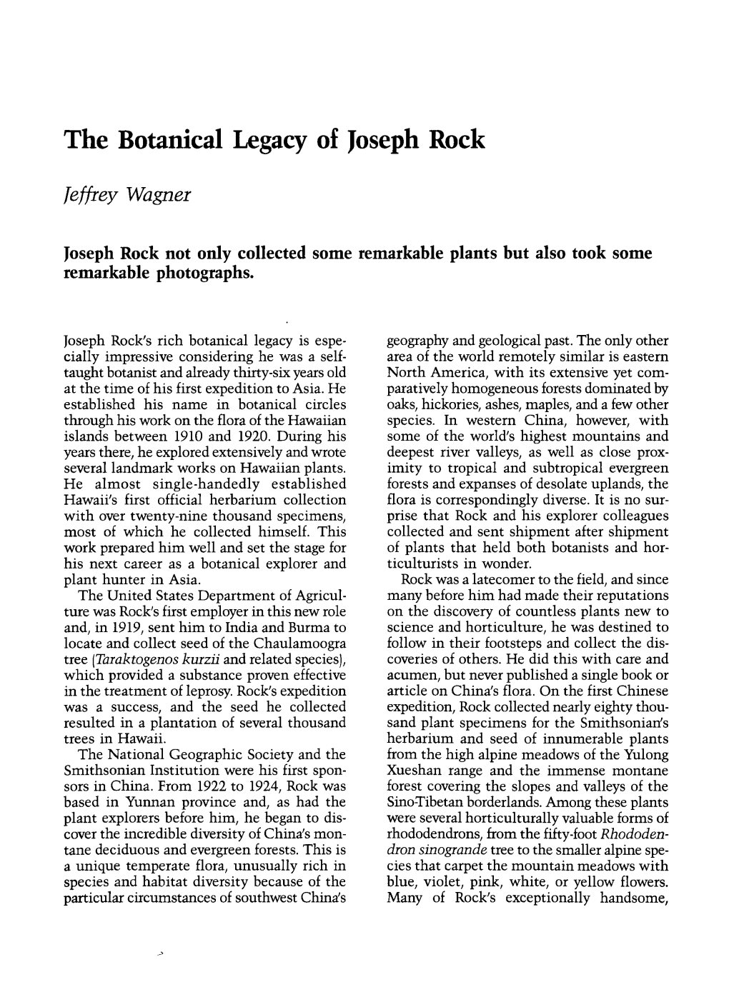 The Botanical Legacy of Joseph Rock