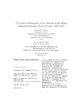 A Complete Bibliography of the Journal of the Royal Statistical Society, Series a Family: 2010–2019