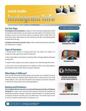Social Media Instagram Info CHAPMAN UNIVERSITY STRATEGIC MARKETING & COMMUNICATIONS Use Your Page