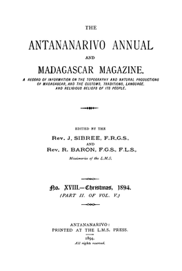 Antananarivo Annual and Madagascar Magazine