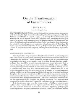 R.I. Page, on the Transliteration of English Runes